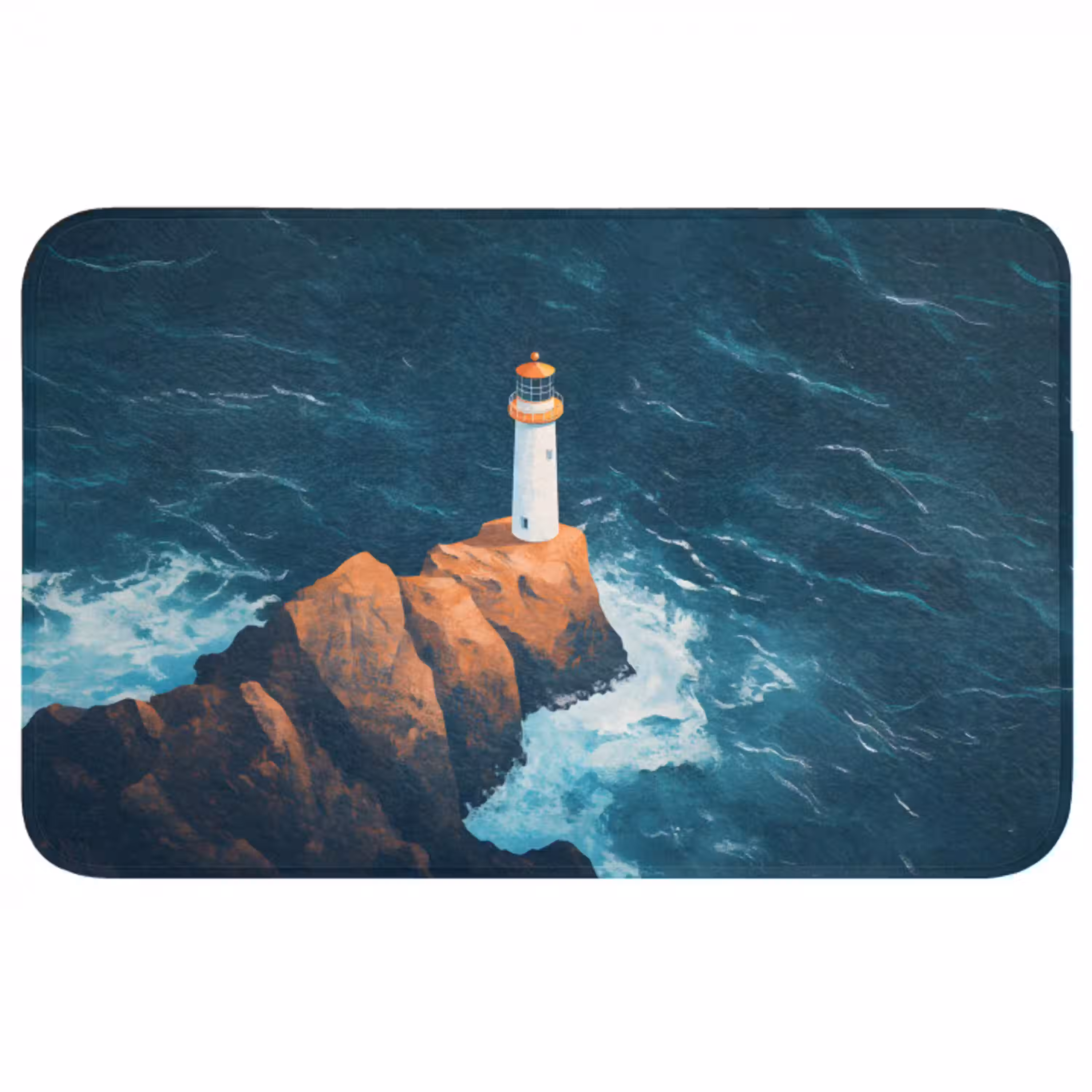 Vuurtoren - Rots - Zee - Golven Badmat middel -3d