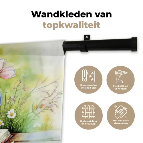 Vaas - Delftsblauw - Madeliefjes Wandkleed katoen klein -sfeer2