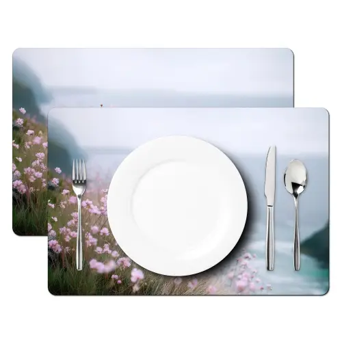 Klif - Bloemen - Zee - Roze Placemat vinyl groot -zzsfeer2_Kitchenyeah-website