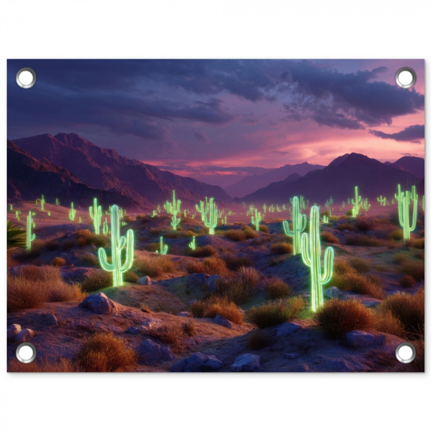 Neon cactussen - Woestijn - Zonsondergang tuinposter los doek klein -3d