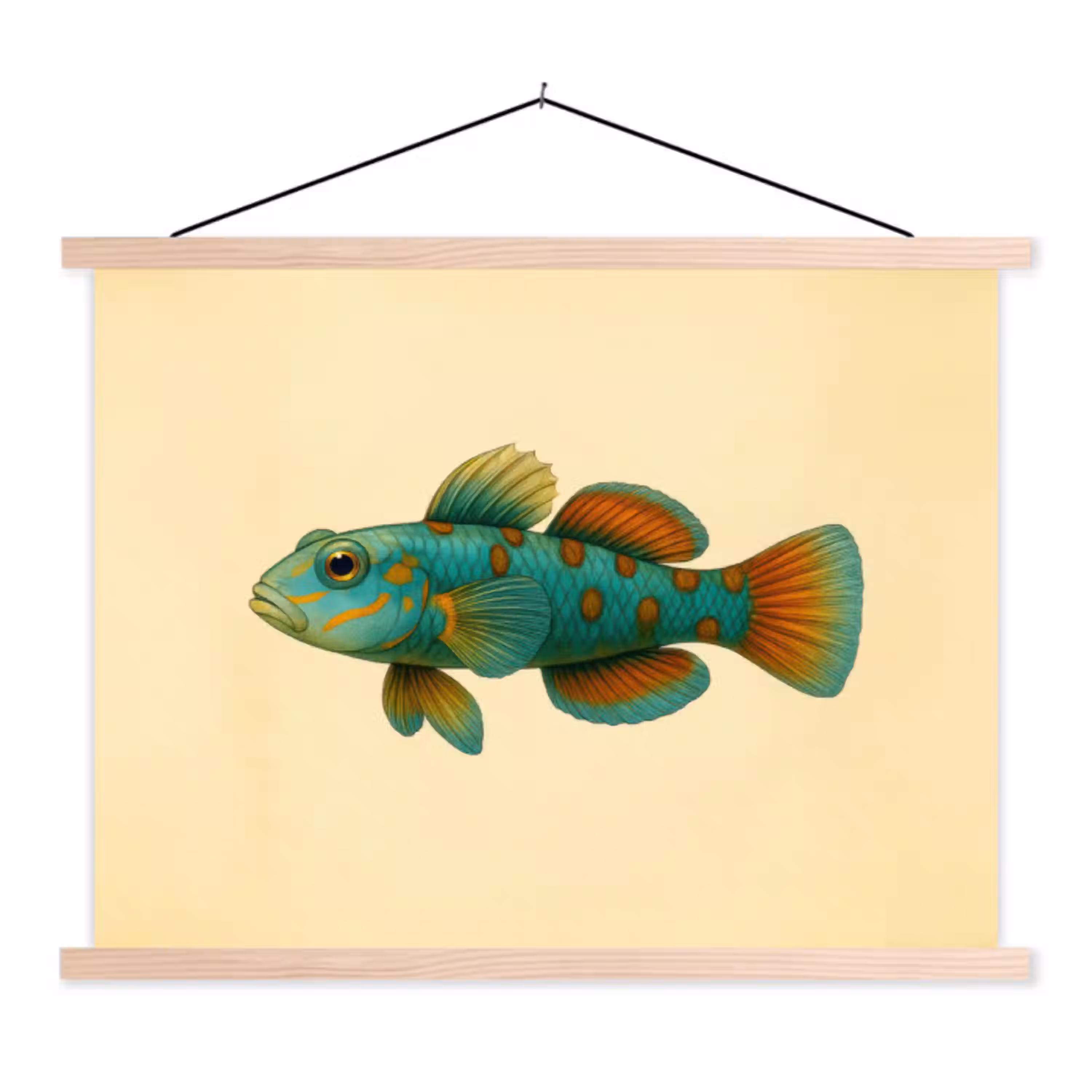 Vis - Blauw - Stippen - Schubben textielposter latten blank klein -3d