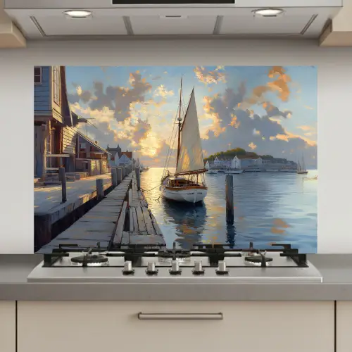 Zeilboot - Zon - Pier - Hout keuken achterwand spatscherm klein -3d_website
