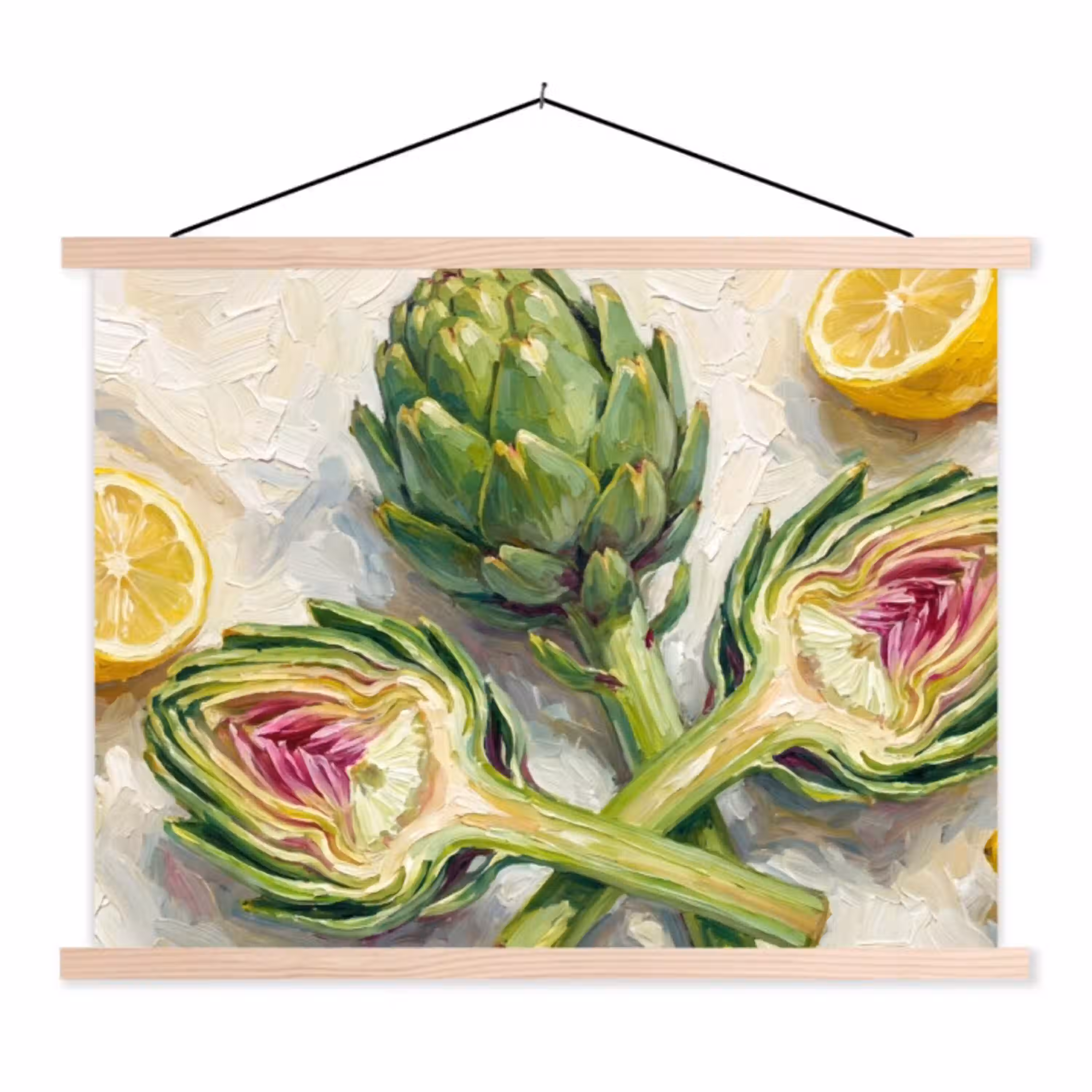 Artisjok - Citroen - Eten textielposter latten blank klein -3d