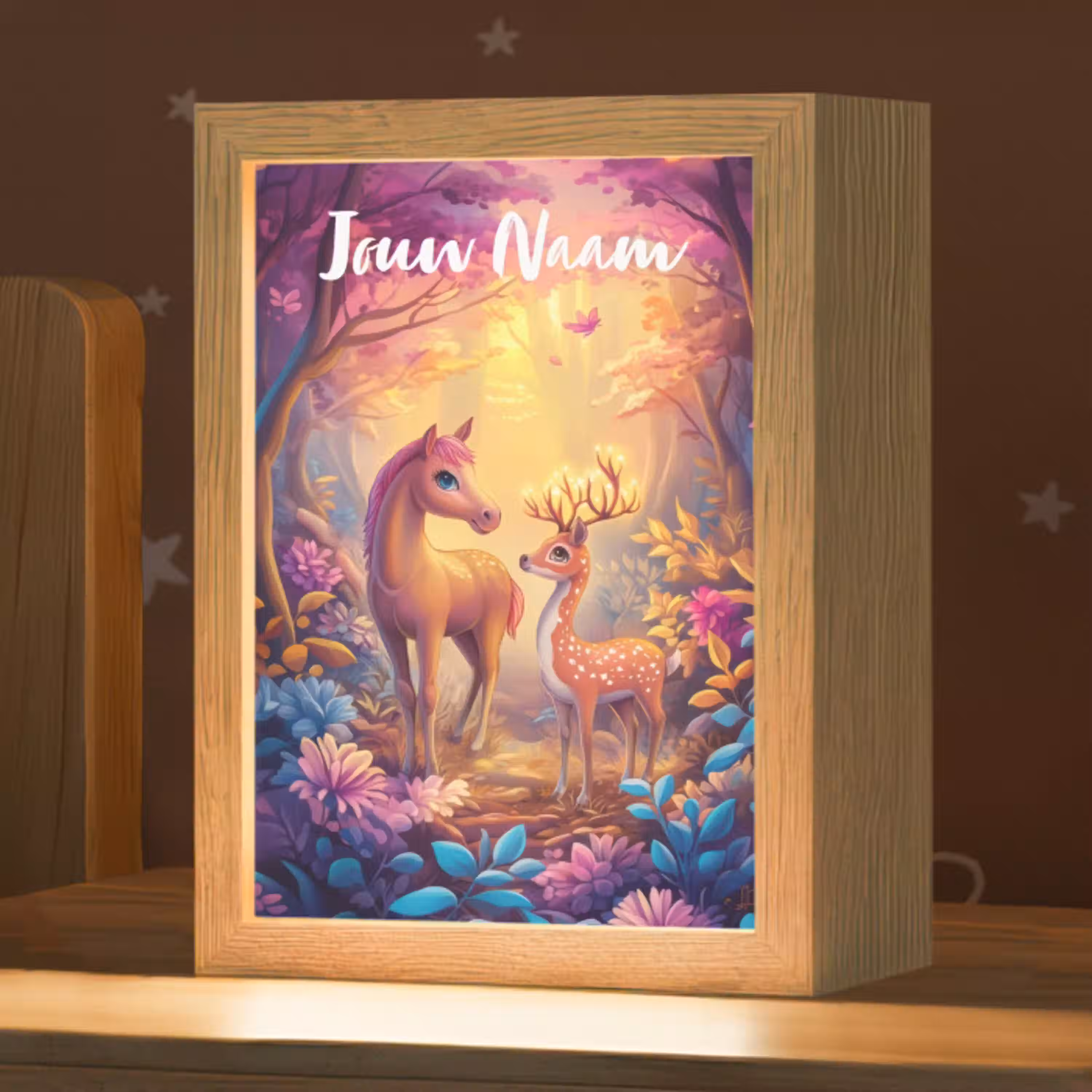 Paard - Hert - Sprookjesbos - Paars Light Box met kabel (Kinderlampje) klein -zzz_3d_website
