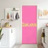 Roze - Groene Bonjour - art-deco deurposter klein -sfeer5