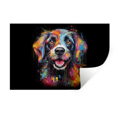 Graffiti - Hond - Zwart - Kleuren Muursticker klein -3d