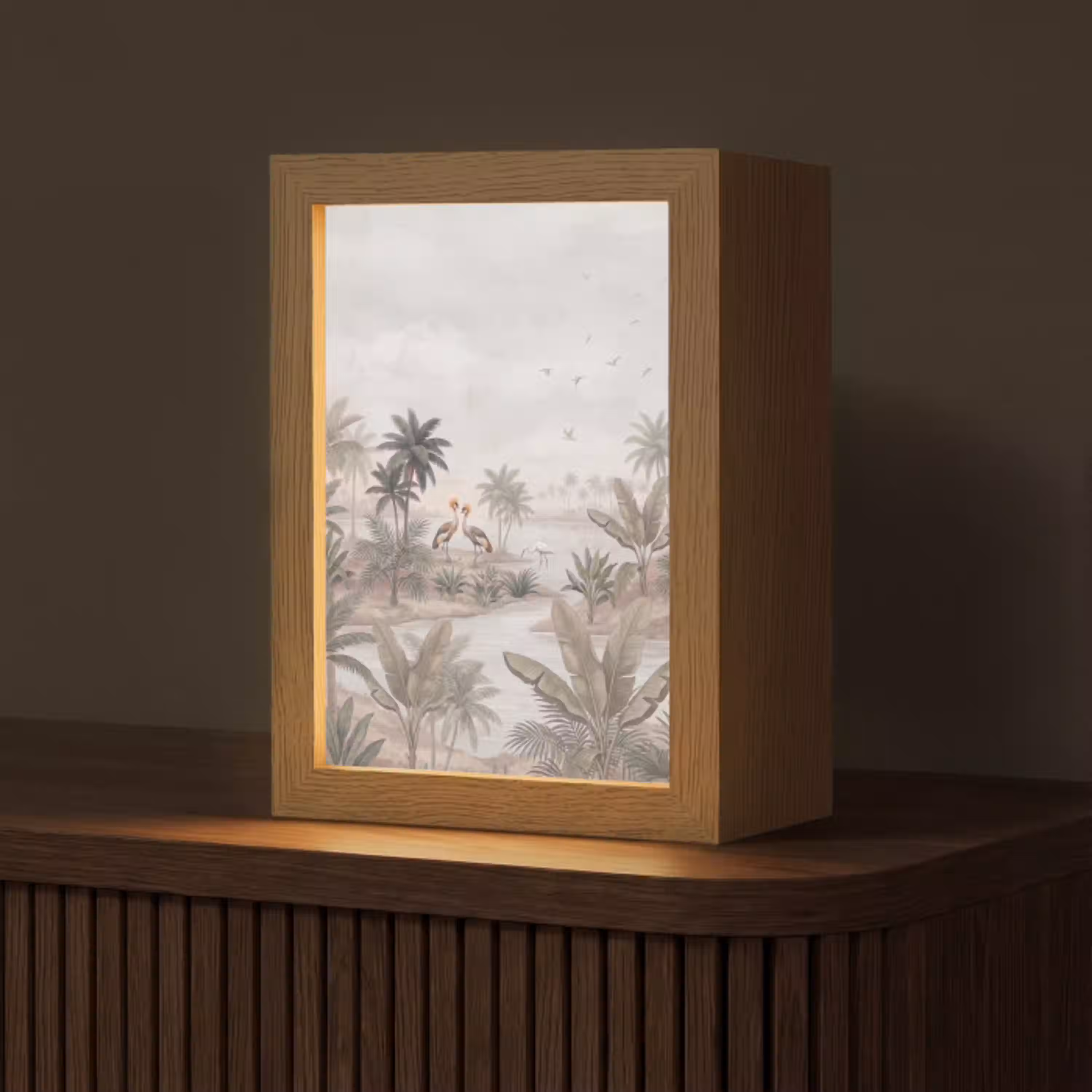 Kraanvogels - Palmbomen - Tropisch Light Box met kabel (Tafellamp) klein -z3d_website
