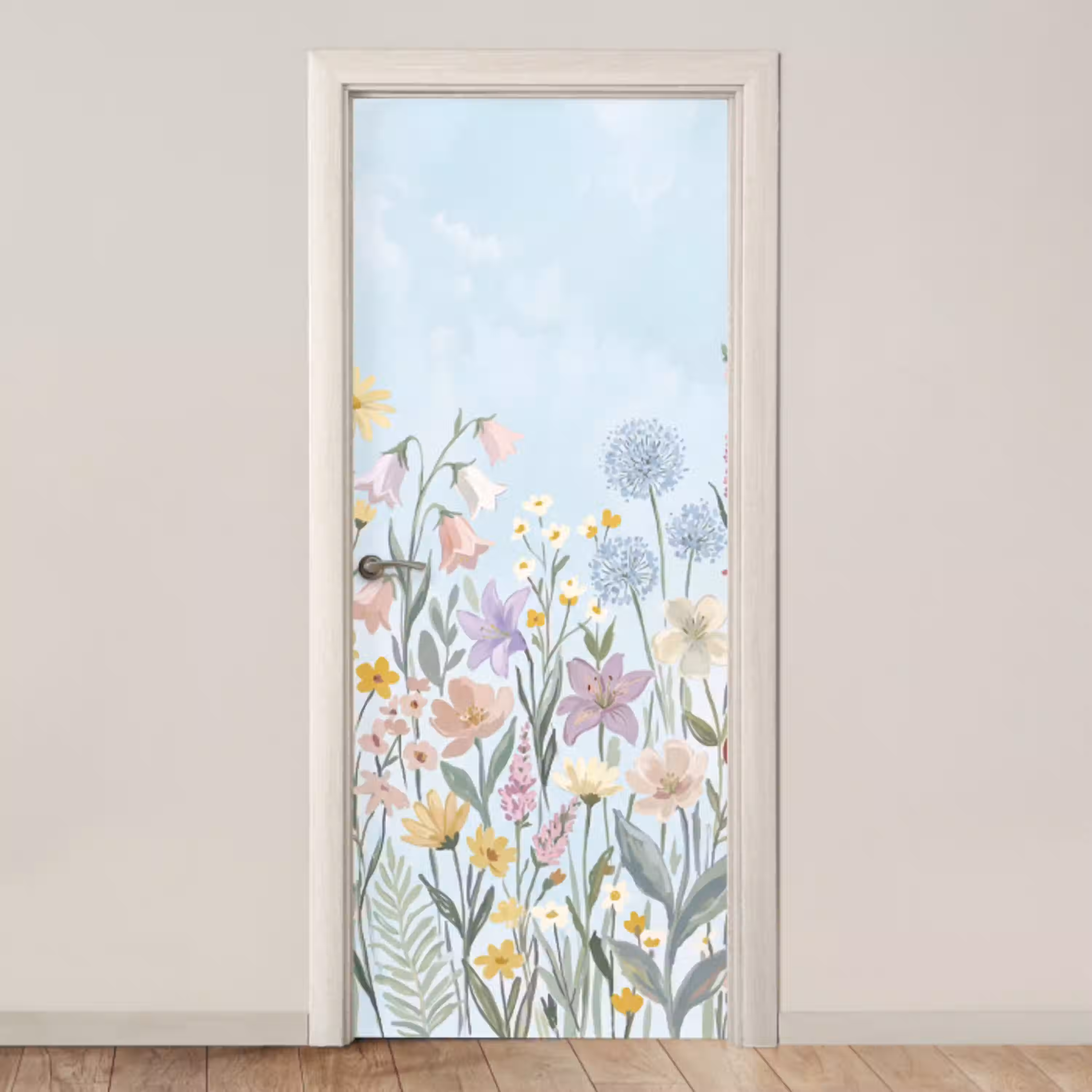 Weidebloemen - Illustratie - Kleurrijk deurposter klein -3d_beige