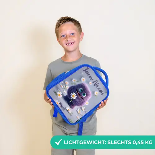 Paars Pluizig Vriendje met Madelief Kinderrugzak - Blauw middel -sfeer1_NL