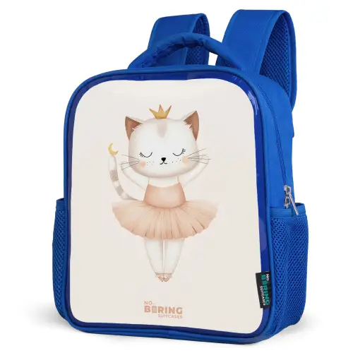 Ballerina kitten in beige kleuren Kinderrugzak - Blauw middel -schuin