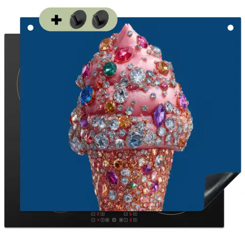 Ijsje - Hoorntje - Steentjes - Blauw Inductie beschemer met haakjes middel -3d