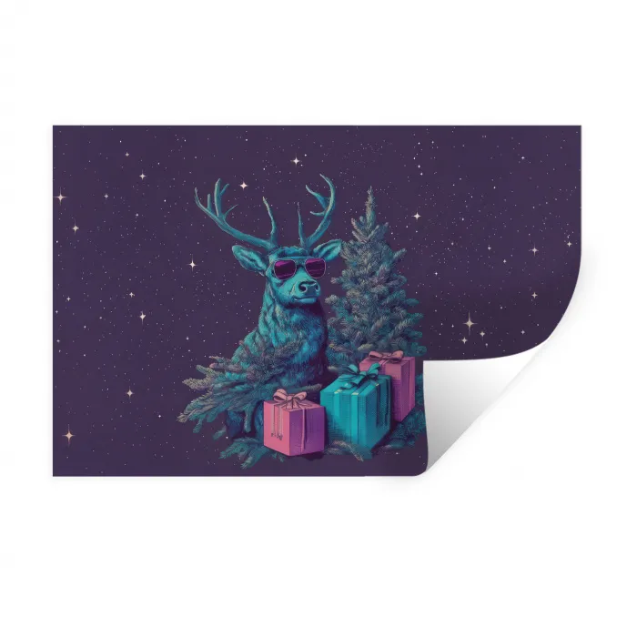 Rendier - Zonnebril - Neon - Kerstboom Muursticker klein -3d