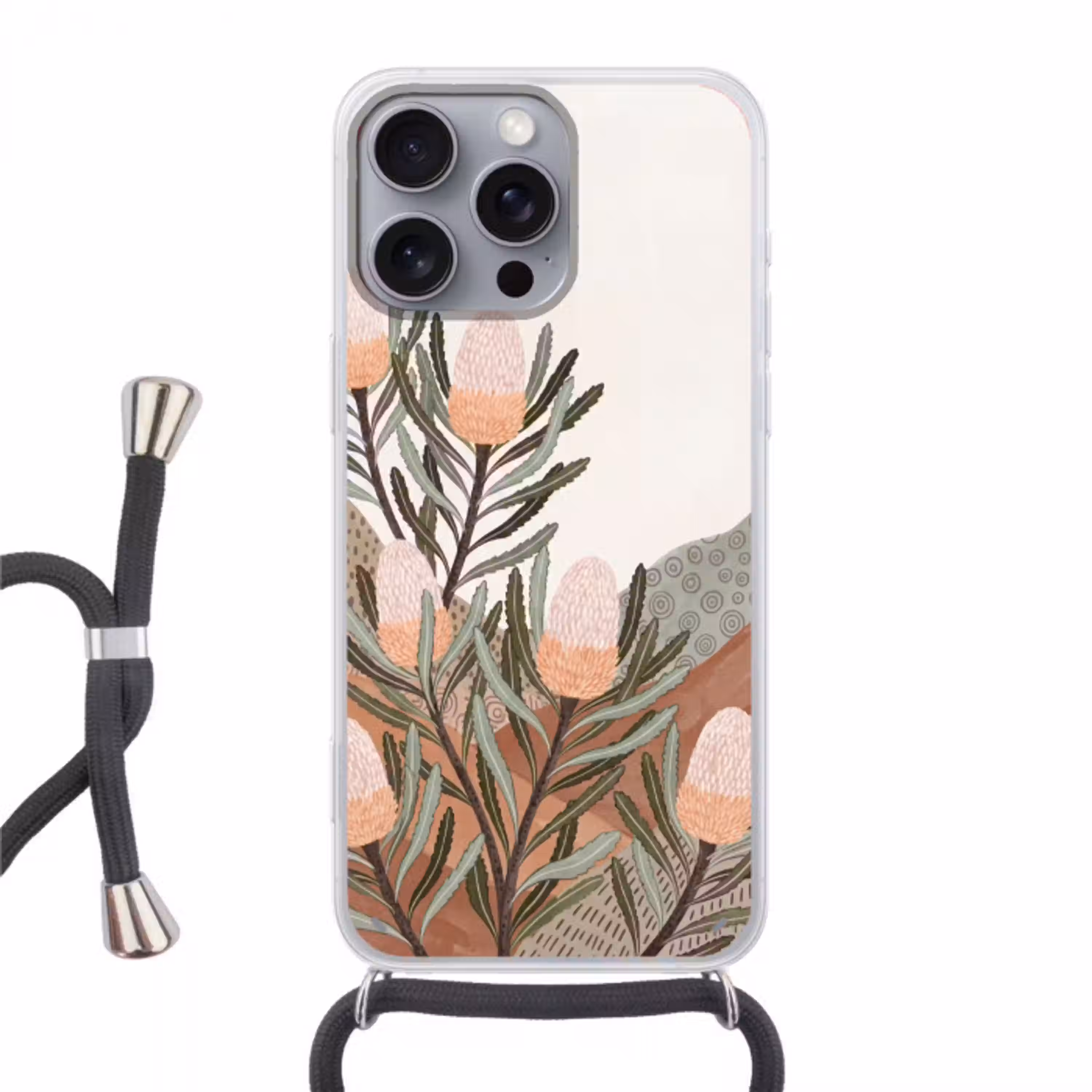 Modern - Heuvels - Terracotta Hoesje iPhone 16 Pro Max met koord klein -3d