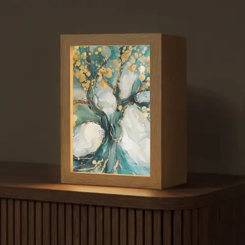 Boom - Modern - Verflook - Turquoise - Goud Light Box met kabel (Tafellamp) klein -z3d_website