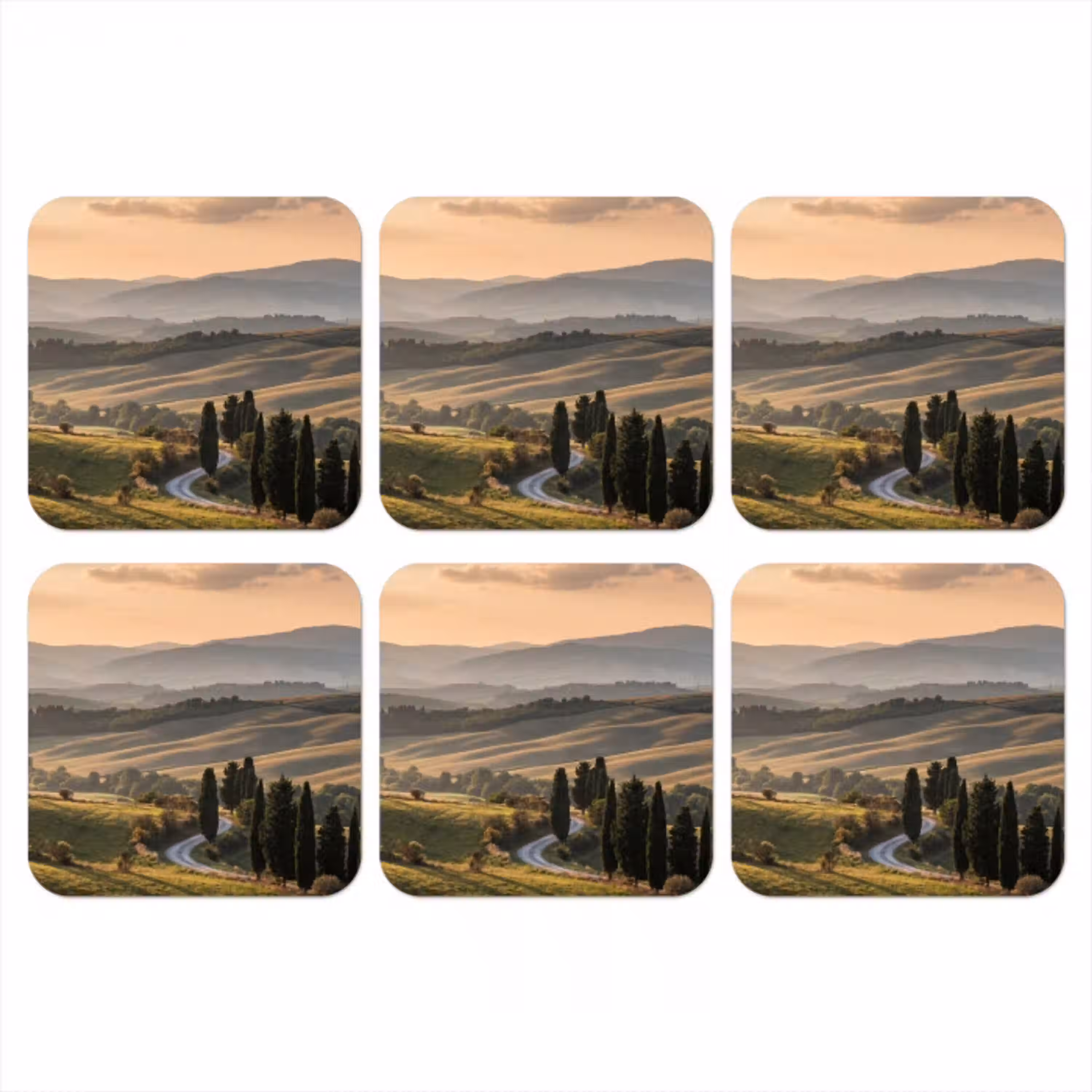 Toscaans - Landschap - Heuvels onderzetter kurk middel -3d