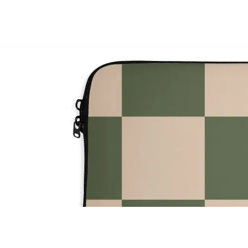 Schaakbord print - Groen - Beige - Blokjes laptophoes neopreen klein -detail