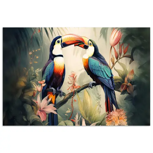Toekan - Vogels - Bloemen - Natuur - Jungle poster papier klein -3d