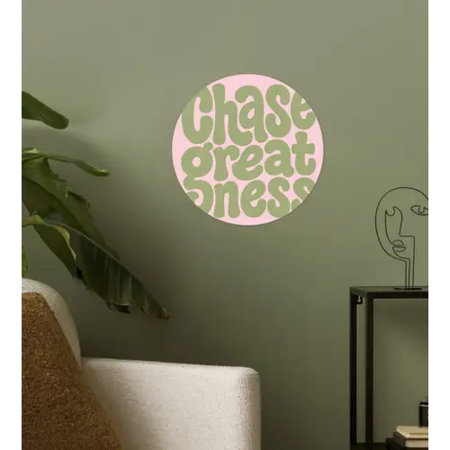 Chase greatness - Groen - Roze - Retro Wandcirkel behangsticker klein -sfeer2