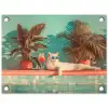 Kat - Zwembad - Zonnebril - Drankje tuinposter los doek klein -3d