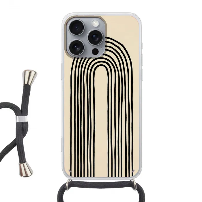 Boogvormen - Zwart - Strak Hoesje iPhone 16 Pro Max met koord klein -3d