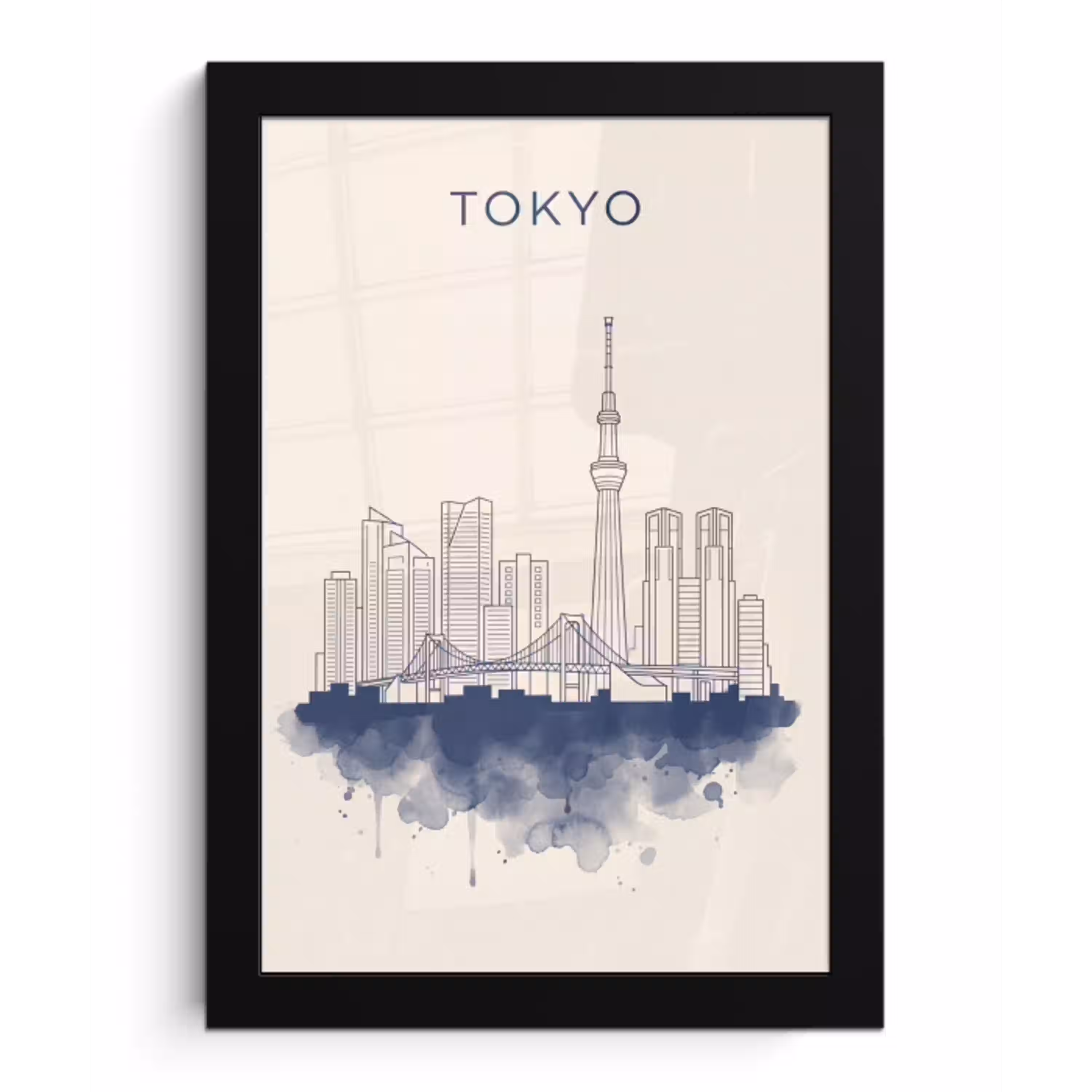 Tokyo - Skyline - Stad - Abstract - Blauw fotolijst zwart zonder passe partout klein -3d