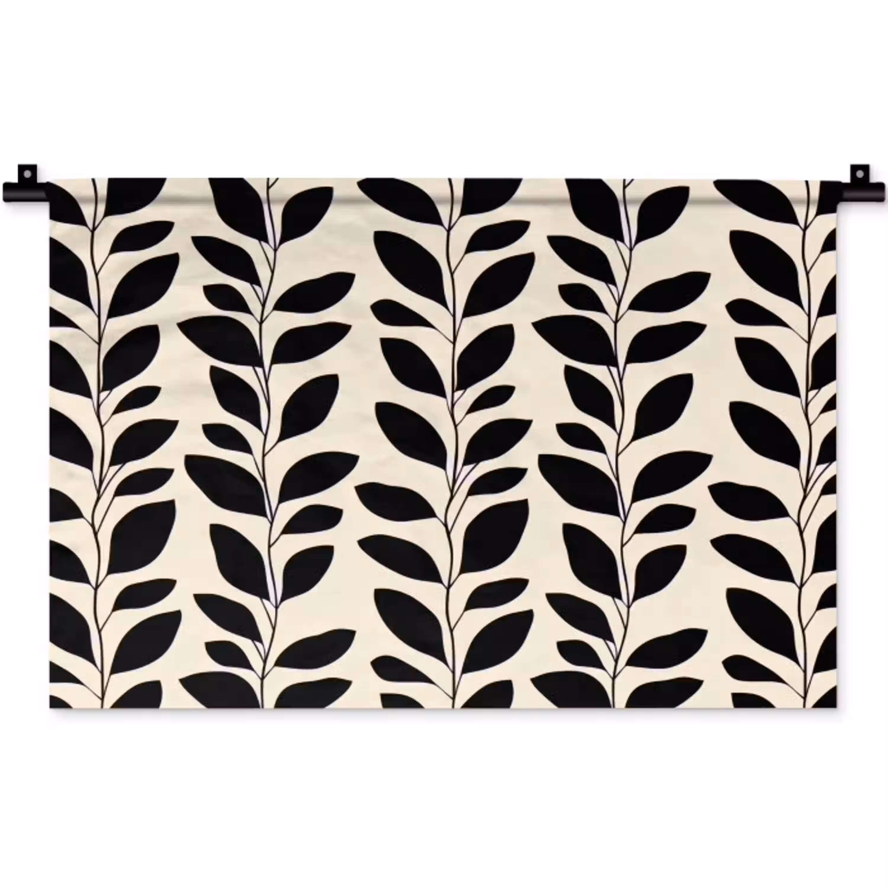 Botanisch - Dessin - Zwart - Beige Wandkleed katoen klein 269 -zz3d