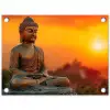 Mediterende Boeddha bij zonsondergang tuinposter los doek klein -3d