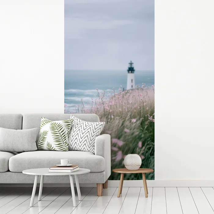 Vuurtoren - Klif - Zee - Bloemen fotobehang vinyl groot -woonkamer