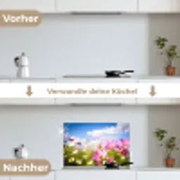 Bloemen - Wei - Paars - Gras - Wit - Wolken - Blauw keuken achterwand spatscherm klein -voor_na_DE