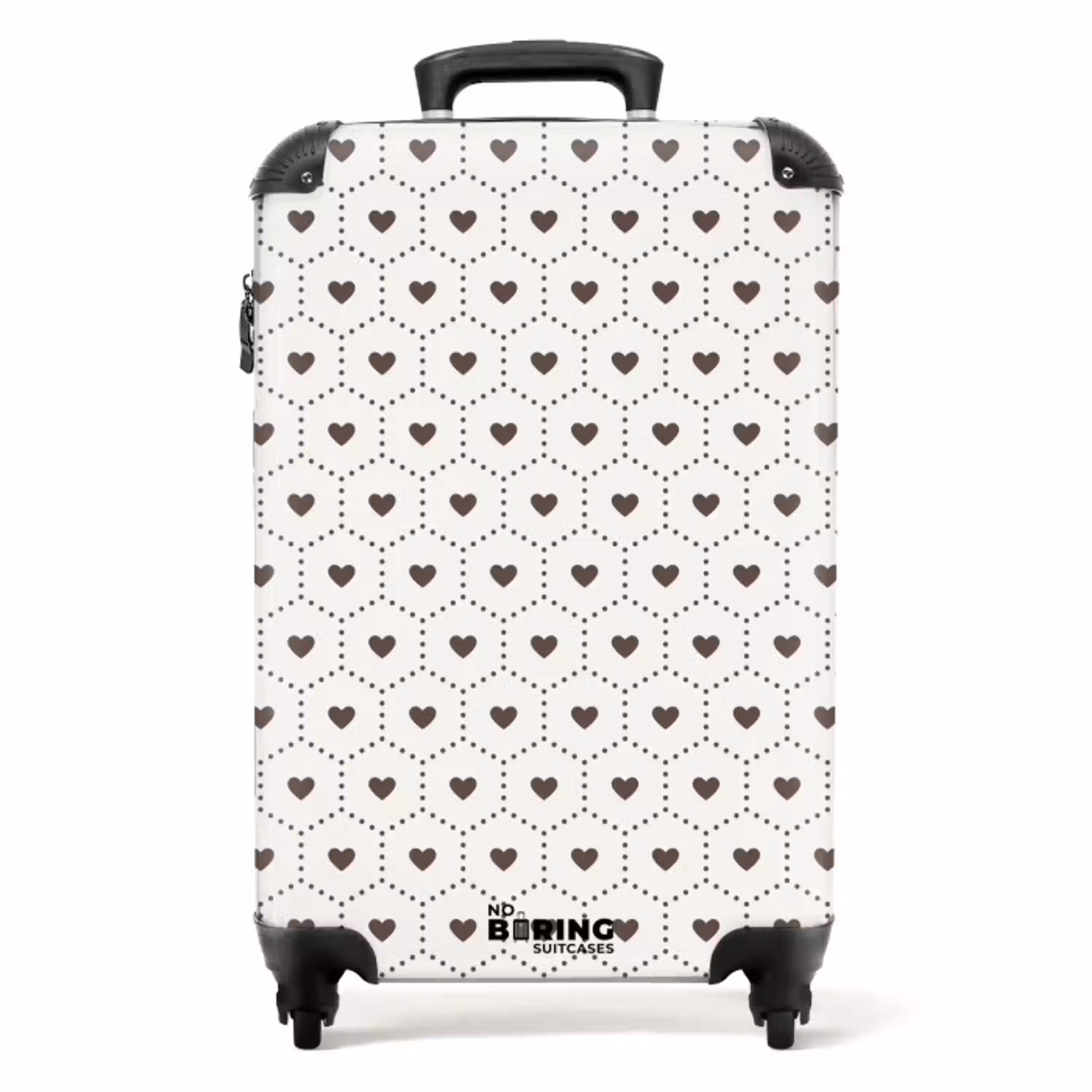 Crèmekleurige achtergrond met bruine hartjes NBS - Handbagage koffer - Volwassenen Unisex middel -productfoto_recht
