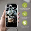 Schedel - Blauw - Bloemen - Bladeren Hoesje iPhone 16 Pro Max met koord klein -sfeer2_NL