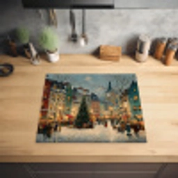 Kerstsfeer - Stadsplein - Kleurrijk Inductie beschermer vinyl 3mm middel -sfeer5