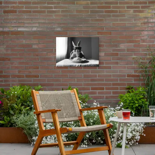 Konijn - Bunny - Zonnebril - Tafelkleed - Pasta - Schattig Tuinposter op houten frame 2 cm dik klein -sfeer3