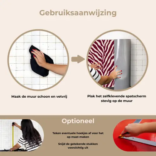 Zebra - Motief - Bordeaux - Rood keuken achterwand spatscherm klein 900 -gebruiksaanwijzing_NL