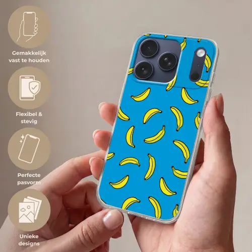 Bananen - Geel - Blauw - Print Telefoonhoesje iPhone 17 Pro klein -sfeer3_NL