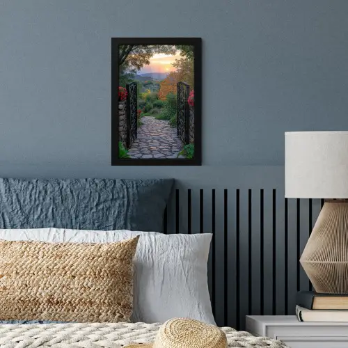 Landschap - Hek - Pad - Zonsondergang - Natuur fotolijst zwart zonder passe partout klein -sfeer3