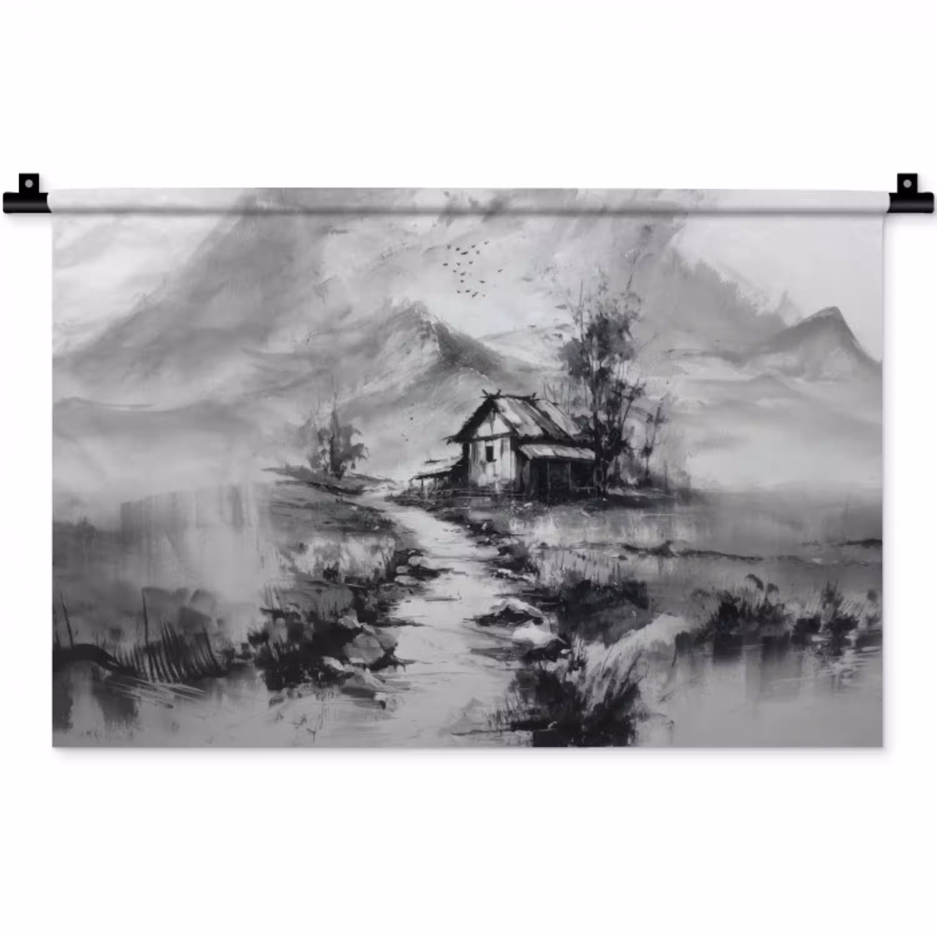 Hut - Grijs - Bergen - Mistig Wandkleed katoen klein -zz3d