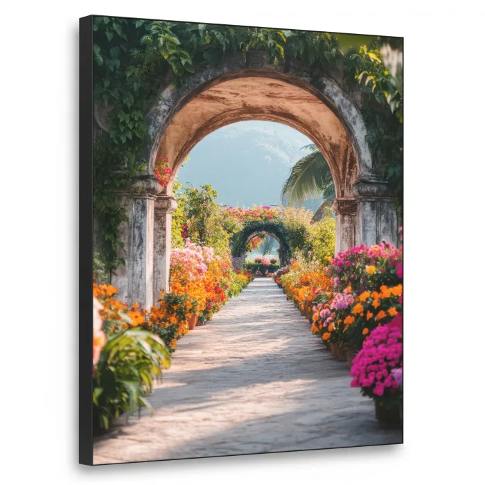 Doorkijk - Bloemen - Tropisch - Kleurrijk Textielframe zwart klein -3d