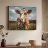 Koe - Bloemen - Weiland Textielframe zwart klein -sfeer3