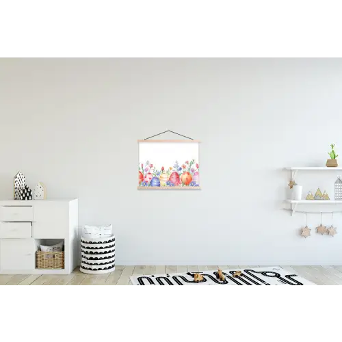 Bloementuin - Kleurrijk - Eieren textielposter latten blank klein -kinderkamer