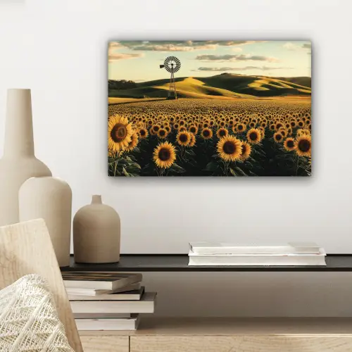 Zonnebloem - Veld - Windmolen canvas 2cm klein -sfeer6
