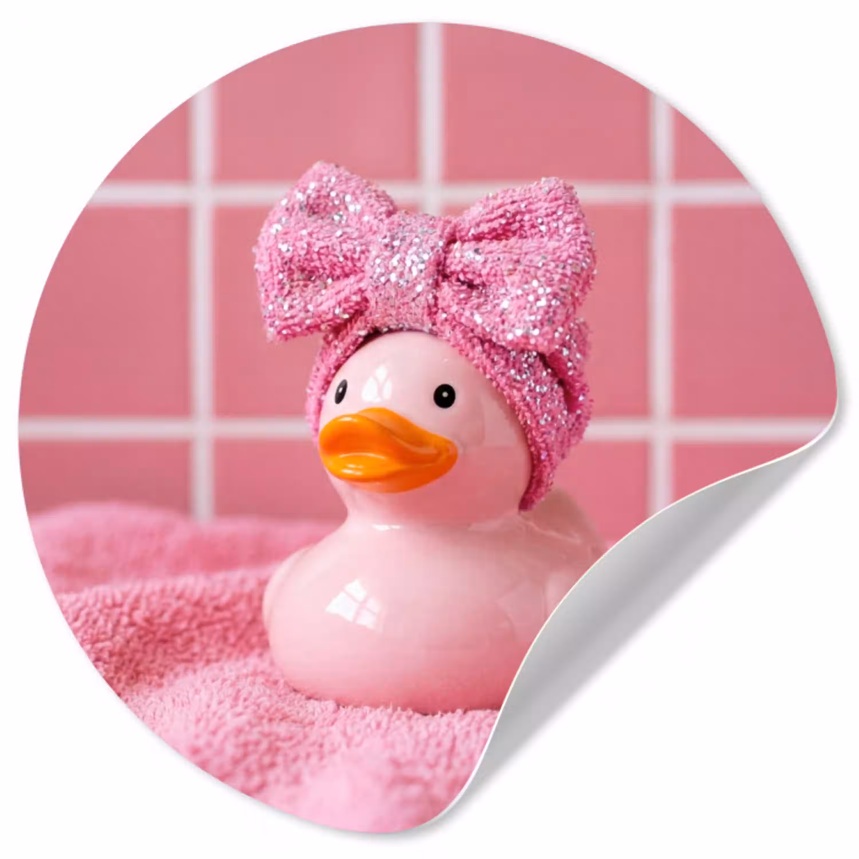 Badeend -Strik - Roze Wandcirkel behangsticker klein -3d