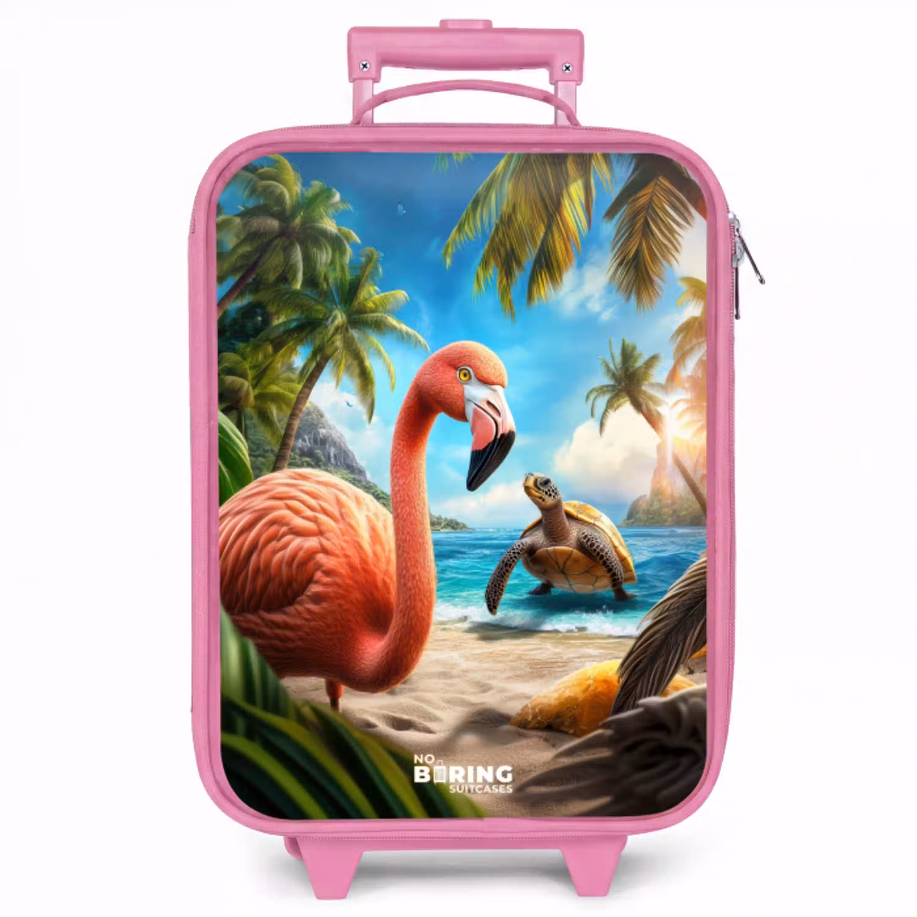 Flamingo en schildpad op tropisch strand Kinderkoffer - Roze klein -zzz_website3d
