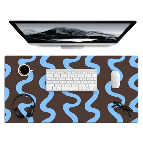 Kronkelende lijnen - Blauw - Bruin - Minimalistisch Muismat XXL klein 681 -3d