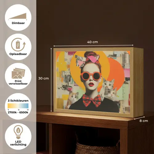 Vrouw - Bril - Strik - Retro Light Box met batterij (Wandlamp) middel -USP_websiteoverzichtNL