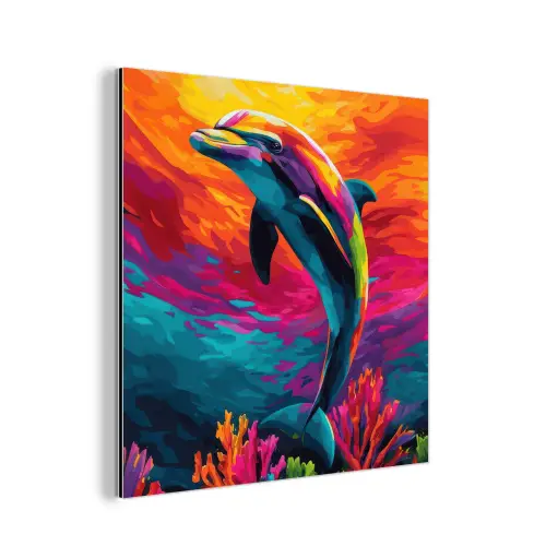 Dolfijn - Kleurrijk - Oceaan - Koraal aluminium wit klein -3d