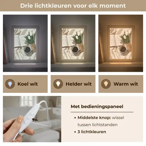 Boek - Illustratie - Tulpen - Koffie Light Box met kabel (Tafellamp) klein -USP_lichtkleurNL