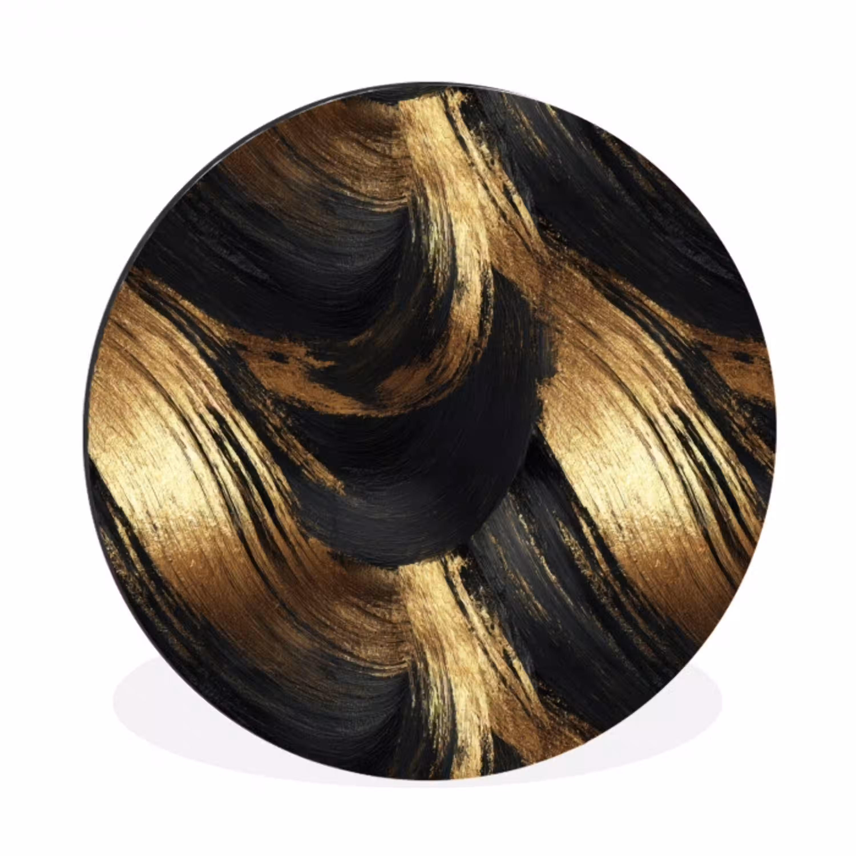 Verfstreken - Abstract - Goud - Zwart Wandcirkel aluminium klein 190 -3d