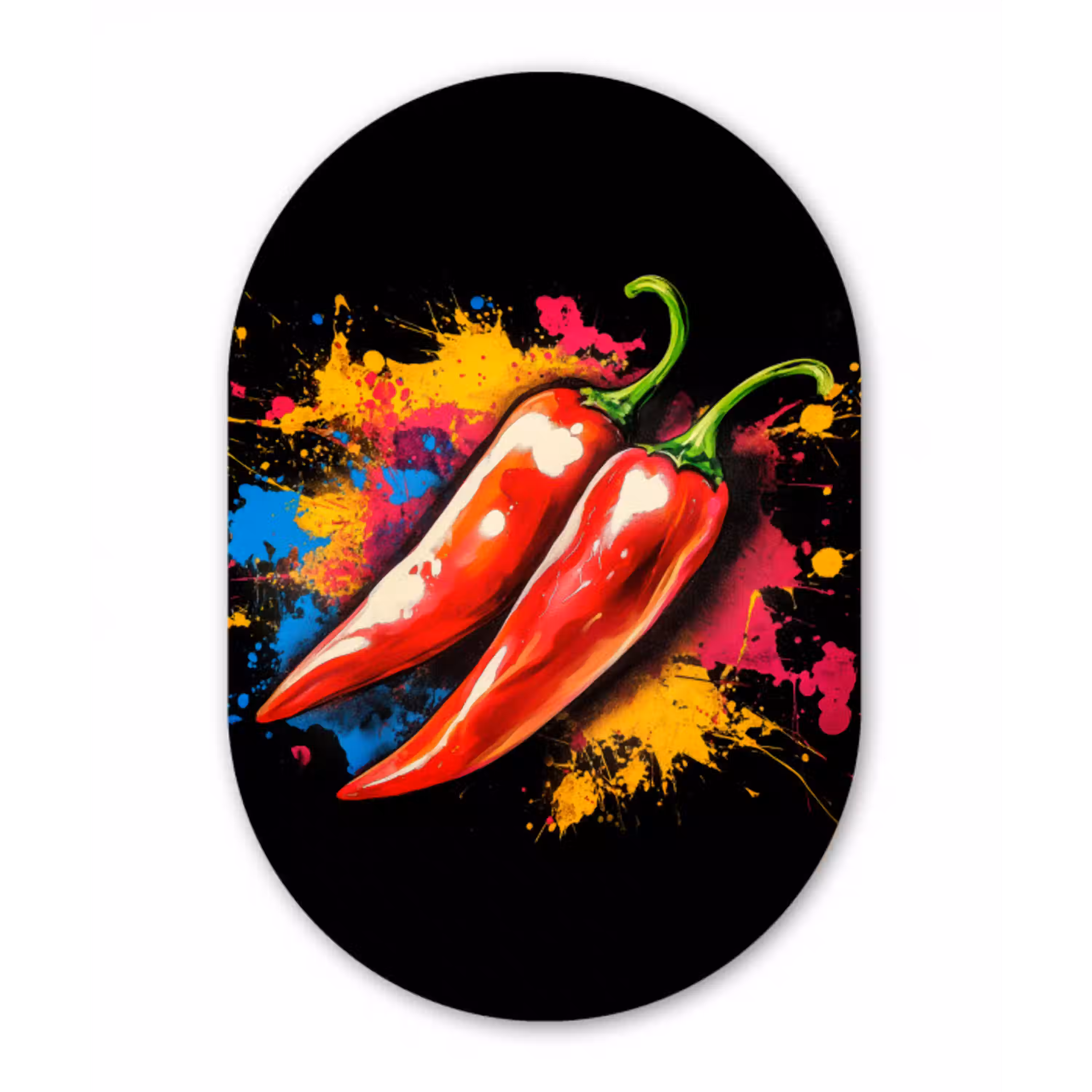 Peper - Graffiti - Verf - Abstract - Modern - Kleurrijk Wandcirkel Ovaal Aluminium middel -3d