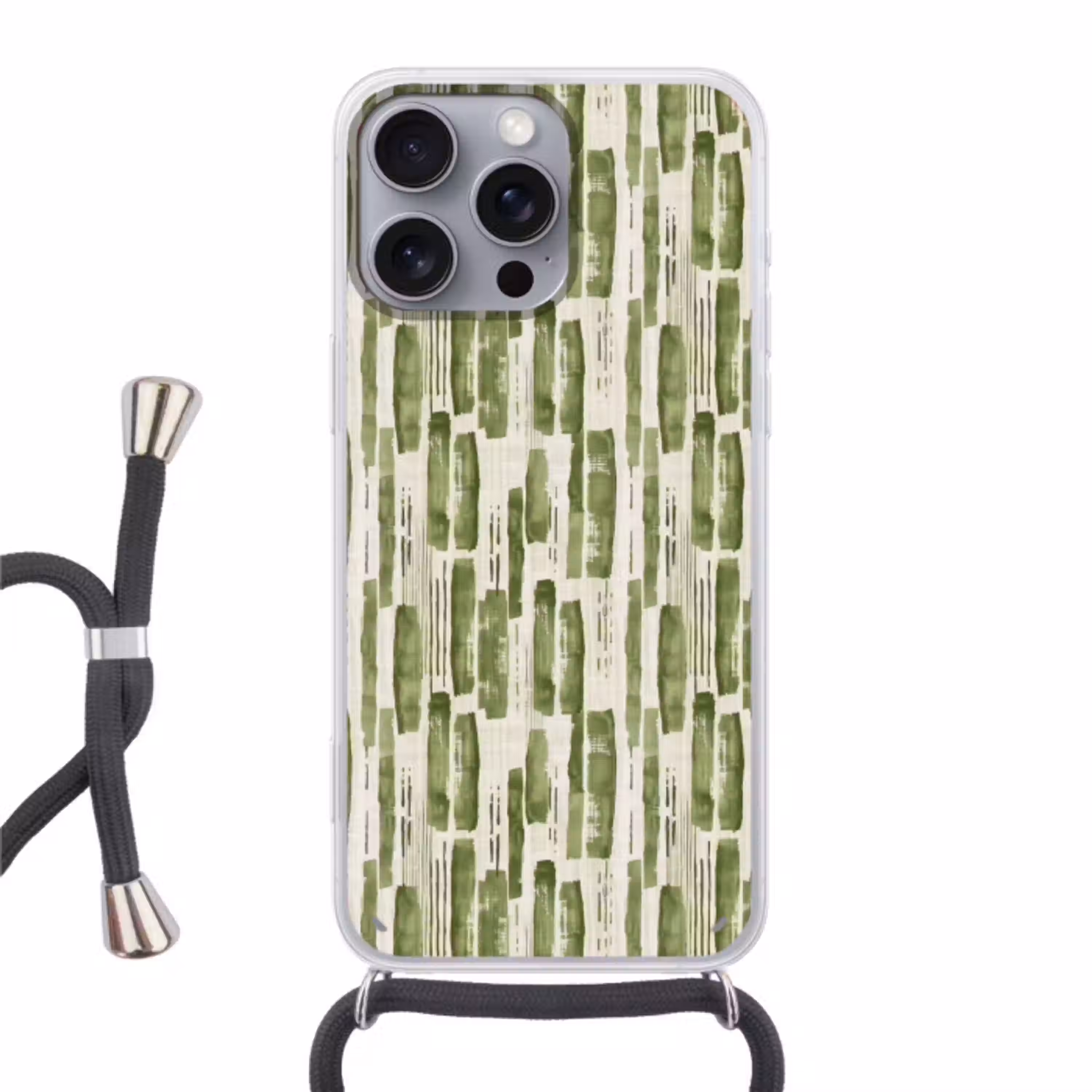 Groen - Abstract - Penseelstreken - Linnen - Patroon Hoesje iPhone 16 Pro Max met koord klein 804 -3d
